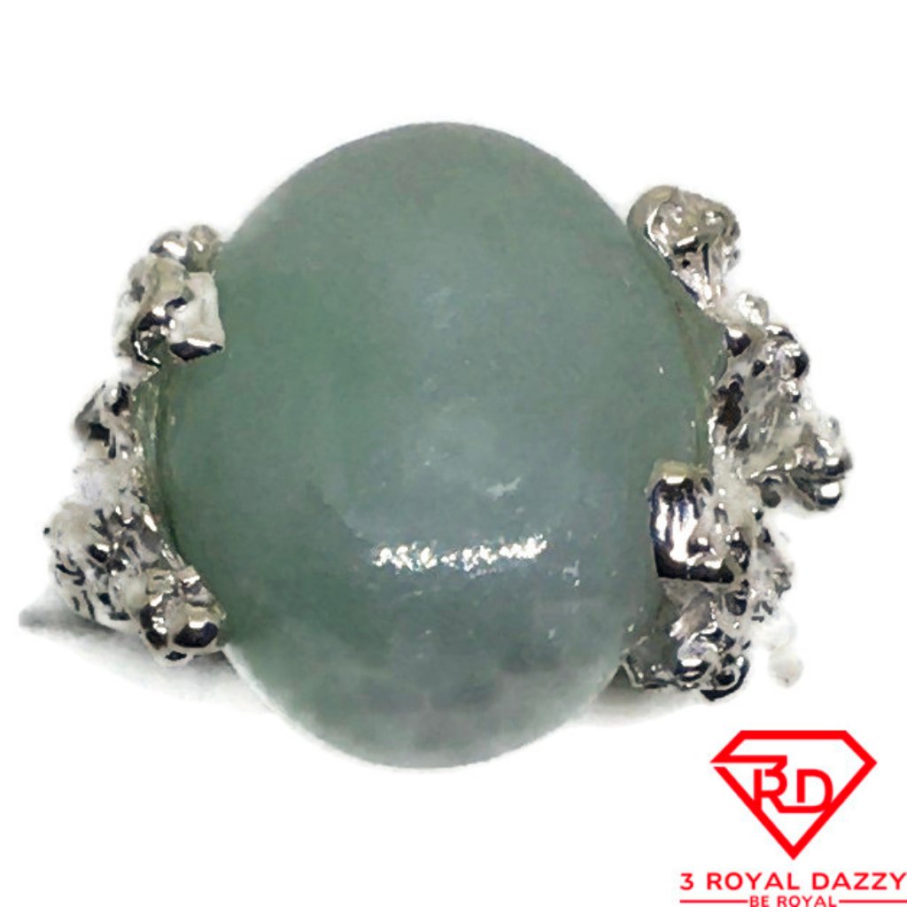 Flower Branch Jade Ring White Gold S7 . 5